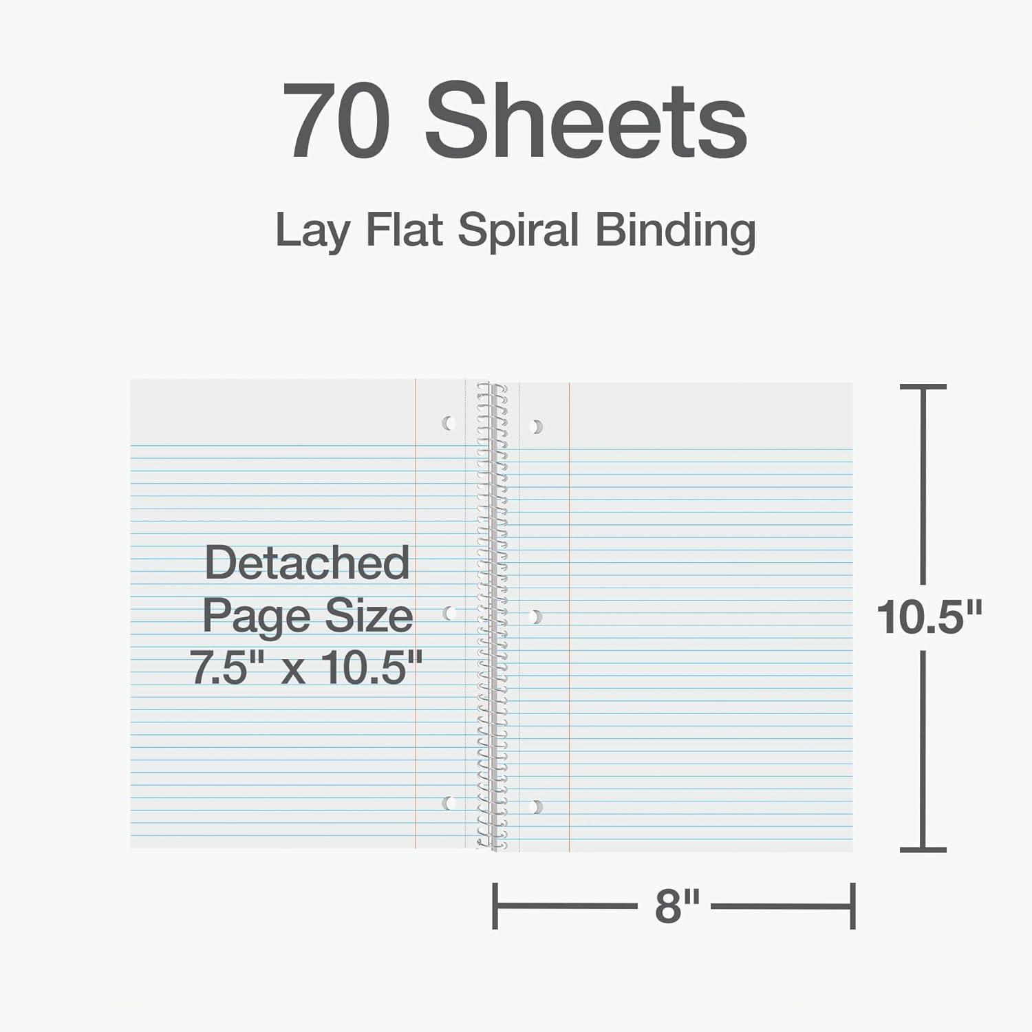 imageOxford Spiral Notebooks 1Subject for School College Ruled Paper 70 Sheets 8 x 105 Inches Assorted Pastel Colors 3 Pack 1002540