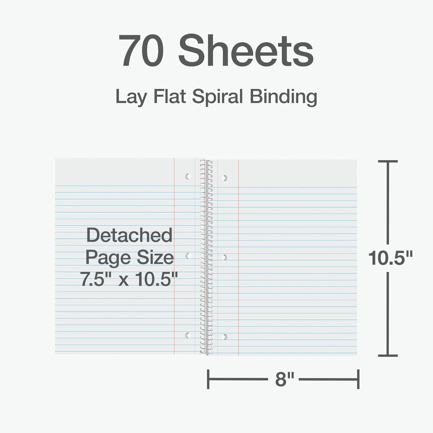 imageOxford Spiral Notebooks 1Subject for School Wide Ruled Paper 70 Sheets 8 x 105 Inches Assorted Pastel Colors 3 Pack 1002541