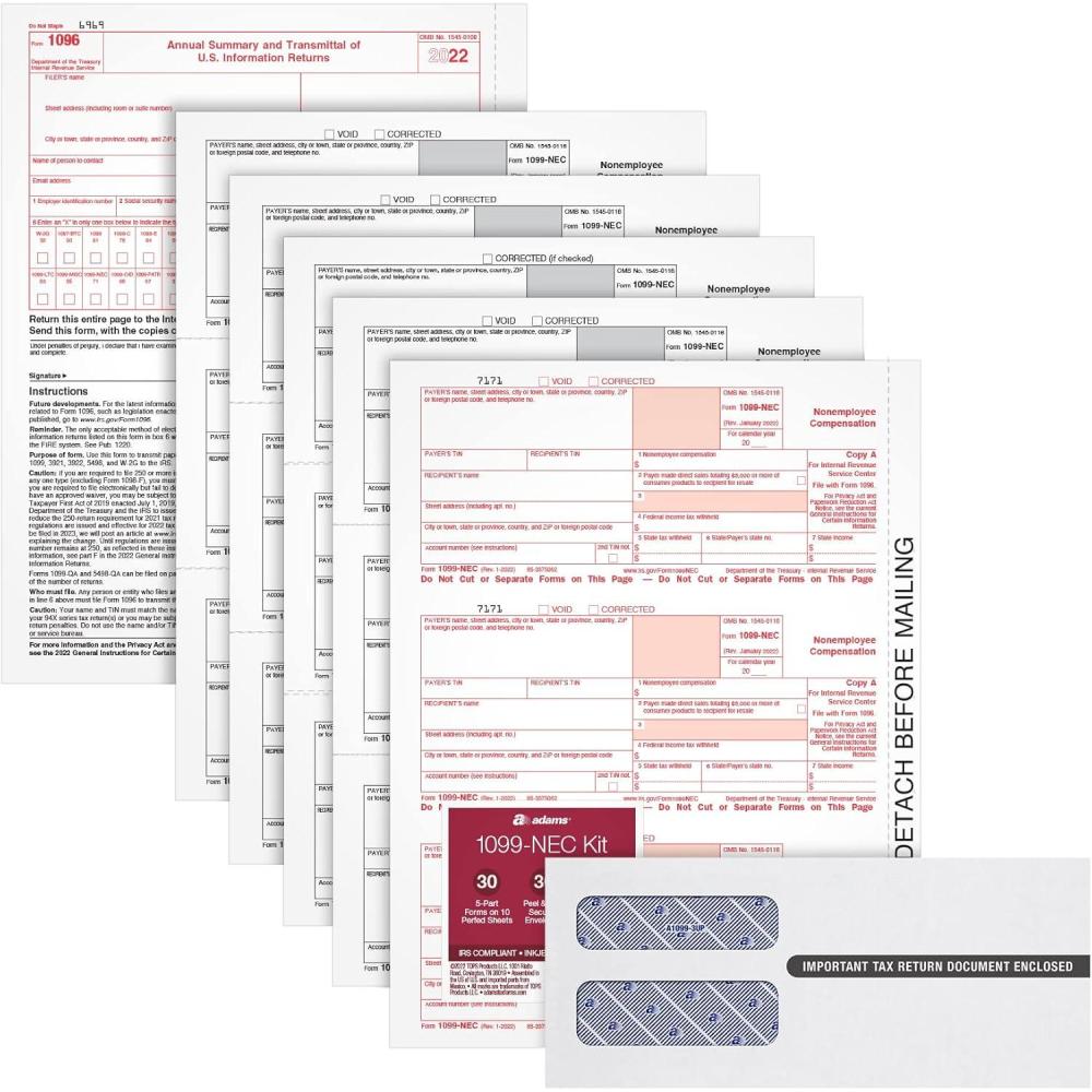 imageAdams 2024 1099 NEC Tax Forms Kit for 30 Recipients 4Part 1099 Forms 3 1096 Forms Self Seal Envelopes Access to Adams Tax Forms Helper 10093172022 Old Version