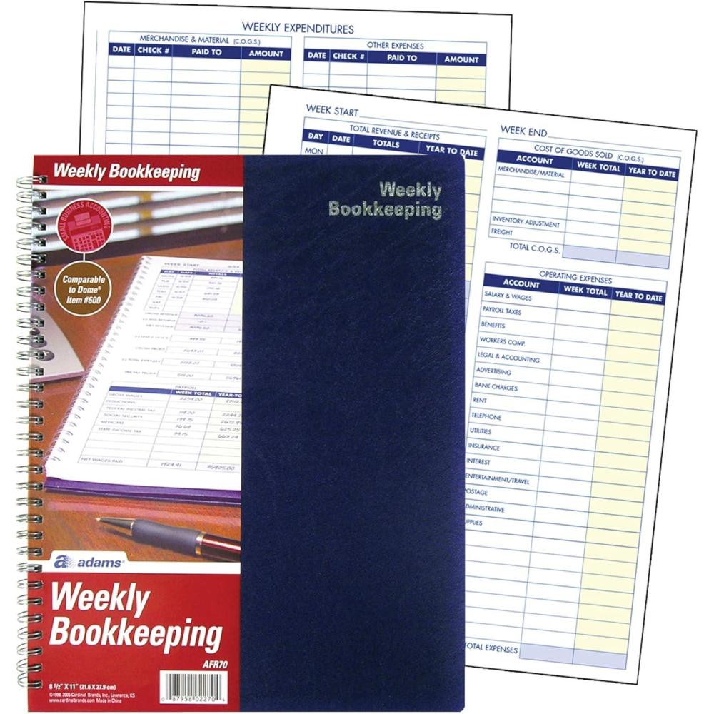 imageAdams Bookkeeping Record Book Weekly Format 85 x 11 Inches White AFR70