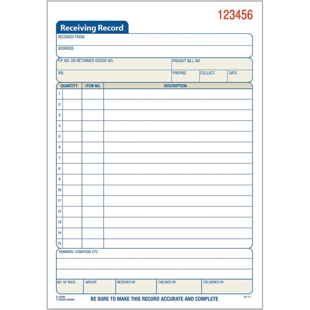 imageAdams Receiving Record Book 2Part Carbonless 5916 x 8716 Inches 50 Sets per Book DC5089  White