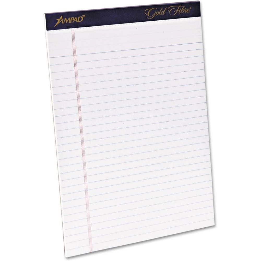 imageAmpad Gold Fibre Writing Pads LegalWide Rule Letter Size 8 12 in x 11 34 in White Four 50Sheet Pads per Pack 200318 12 x 11 34