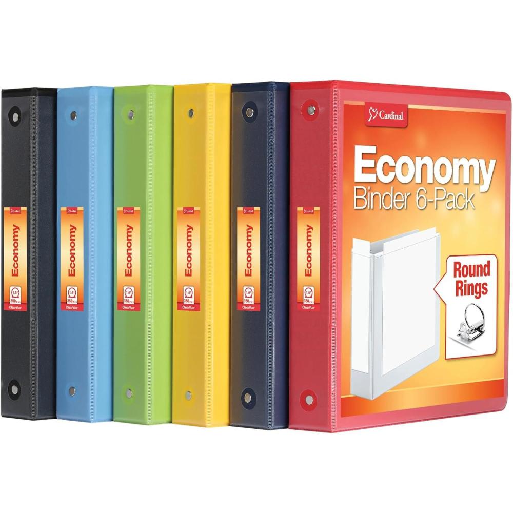imageCardinal 3 Ring Binders 15 Inch Round Rings Holds 350 Sheets ClearVue Presentation View NonStick Assorted Bright Colors 6 Pack 79557Binders