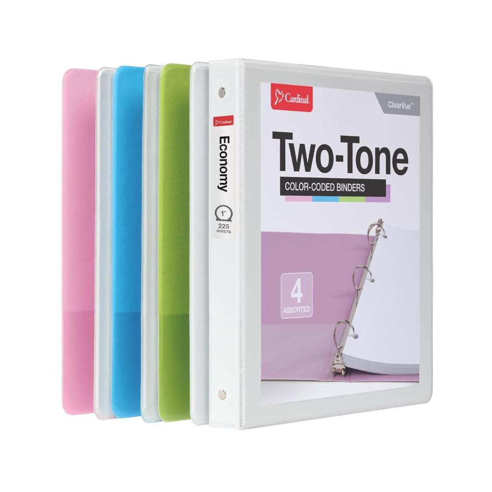 imageCardinal 3 Ring Binders Binders for School and Office Durable 1 Inch Round Rings Holds 225 Sheets ClearVue Presentation View NonStick TwoTone Pastel Interiors 4 Pack 1002479