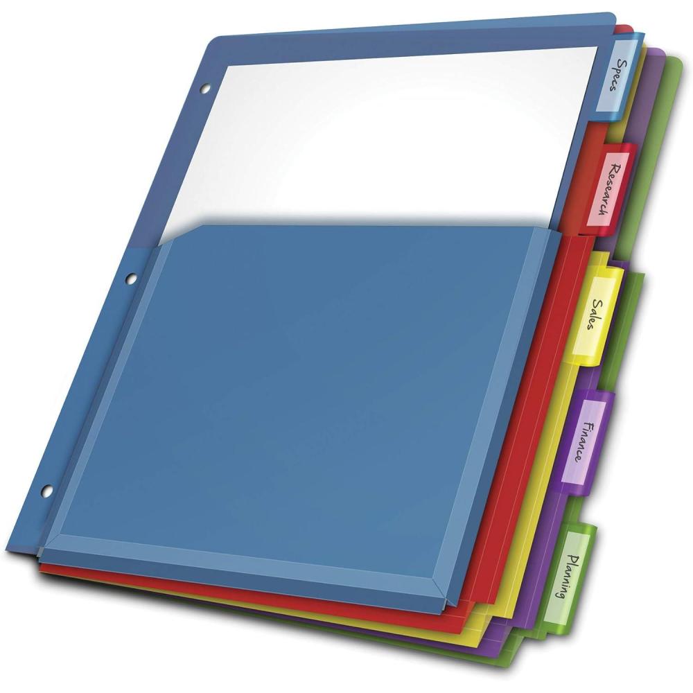 imageCardinal Expanding Plastic Binder Dividers Flexible Front Pockets Expand 14quot 5Tab Insertable Multicolor Tabs Letter Size 1 Set 84012CB