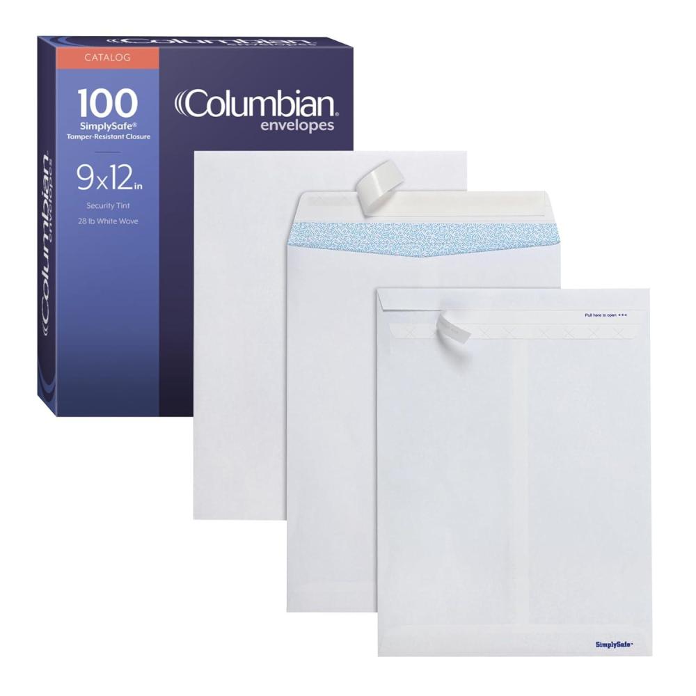 imageColumbian 9 x 12 Security Envelopes 100Box 9 x 12 Inches Release ampamp Seal Self Seal SimplySafe Tamper Evident Pull Strip White COLO9309 x 12
