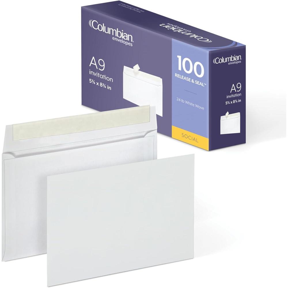 imageColumbian A9 Envelopes with Self Seal Closure 534 x 834 Inches 24 lb White For Greeting Cards Photos and Invitations 100 per Box 1009562