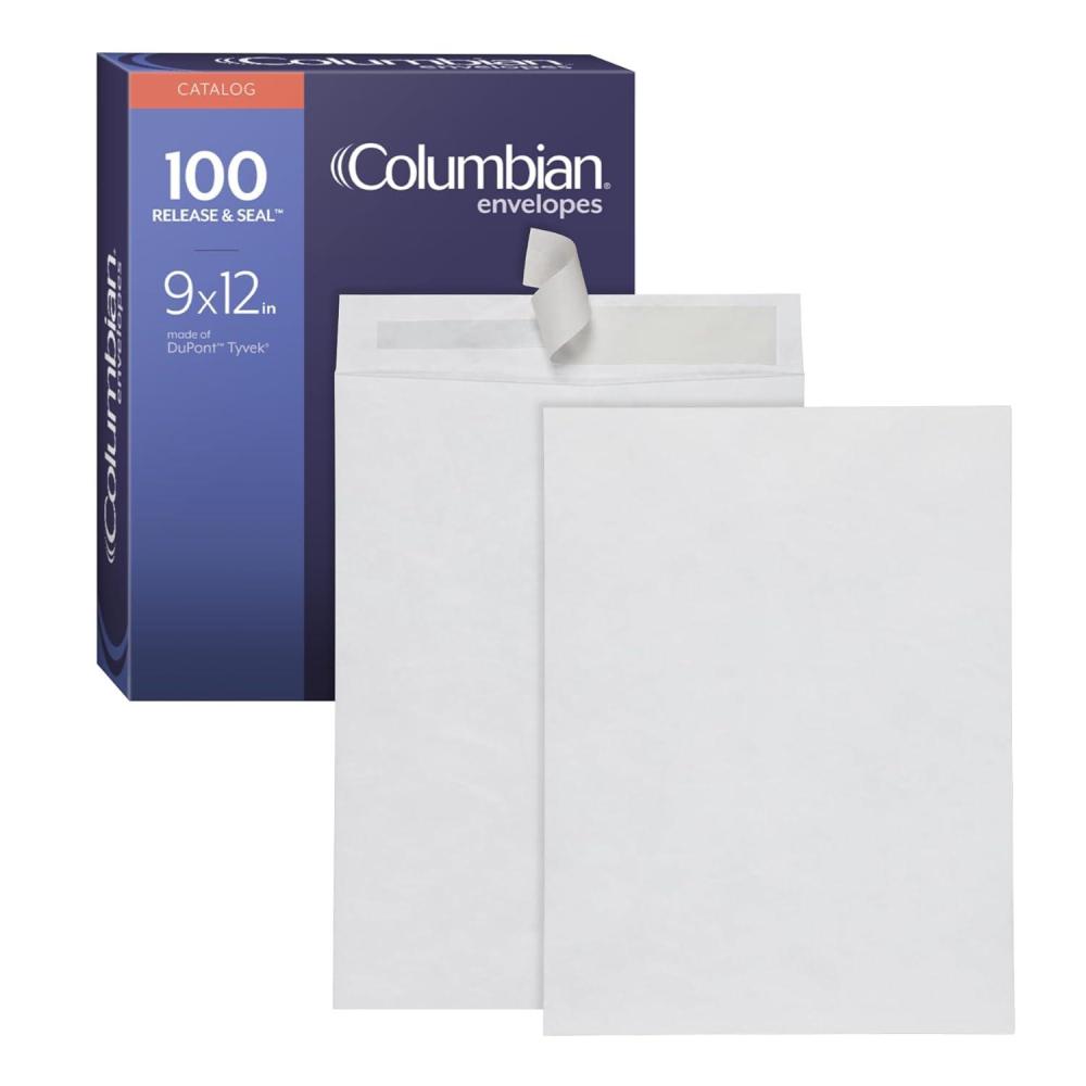 imageColumbian SelfSeal Mailers SelfSealing Envelopes Made with DuPont Tyvek Material 14 lb Puncture Tear and Moisture Resistant White 9quot x 12quot 100 per Box 1016969