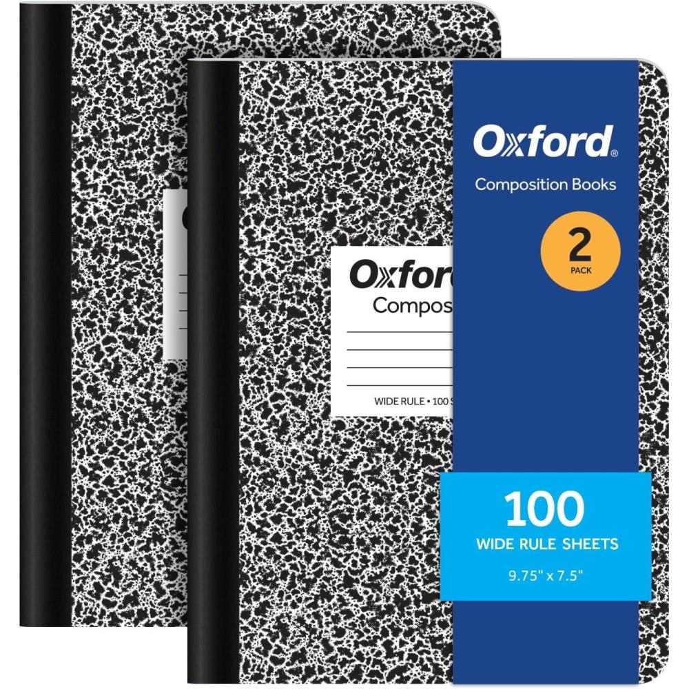 imageOxford Composition Notebooks 934 x 712 Inch School Journals Wide Ruled Paper Black Marble Covers 100 Sheets per Book 2 Pack 1002516