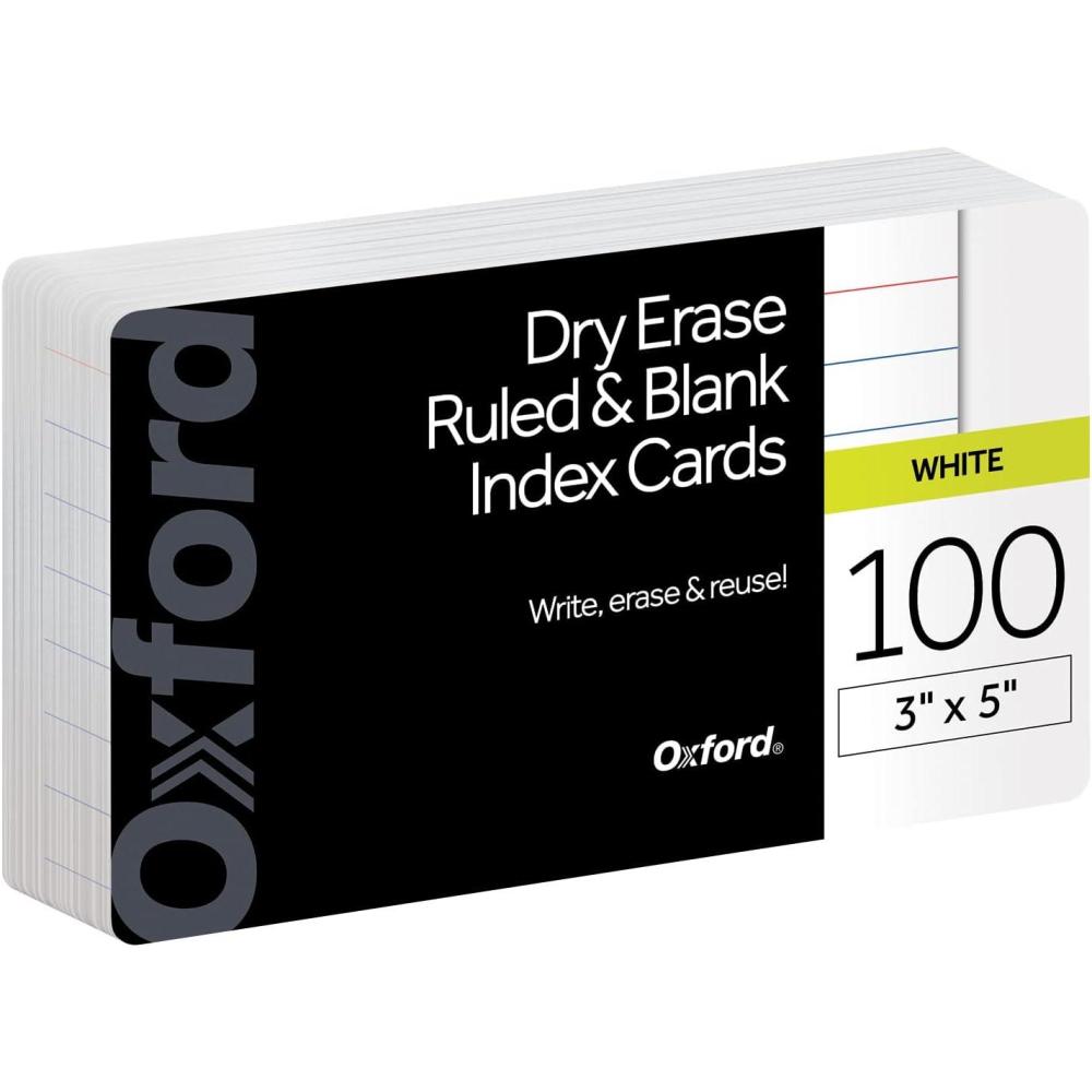imageOxford Dry Erase Index Cards 3x5 Blank ampamp Ruled Multipack Reusable Flash Cards Double Sided Dry ampamp Wet Erase Cards for Gaming Study 100Pk 6351650 Blank  50 Ruled