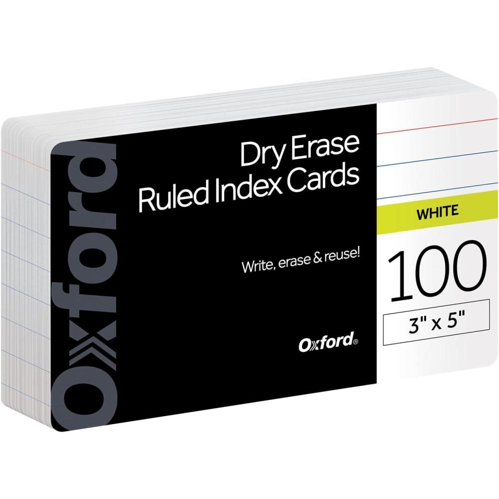 imageOxford Dry Erase Index Cards 3x5 Blank ampamp Ruled Multipack Reusable Flash Cards Double Sided Dry ampamp Wet Erase Cards for Gaming Study 100Pk 63516100 Ruled