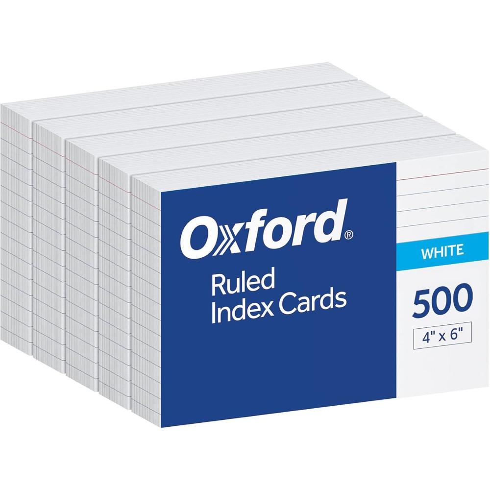 imageOxford Index Cards 500 Pack 4x6 Index Cards Ruled on Front Blank on Back White 5 Packs of 100 Shrink Wrapped Cards 401784x6