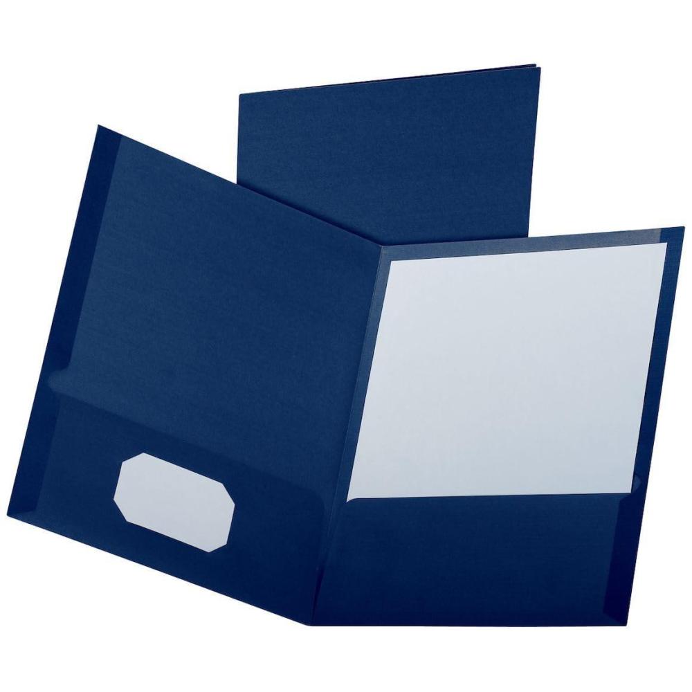 imageOxford Linen Finish TwoPocket Folders Navy Letter Size 25 per box 53443