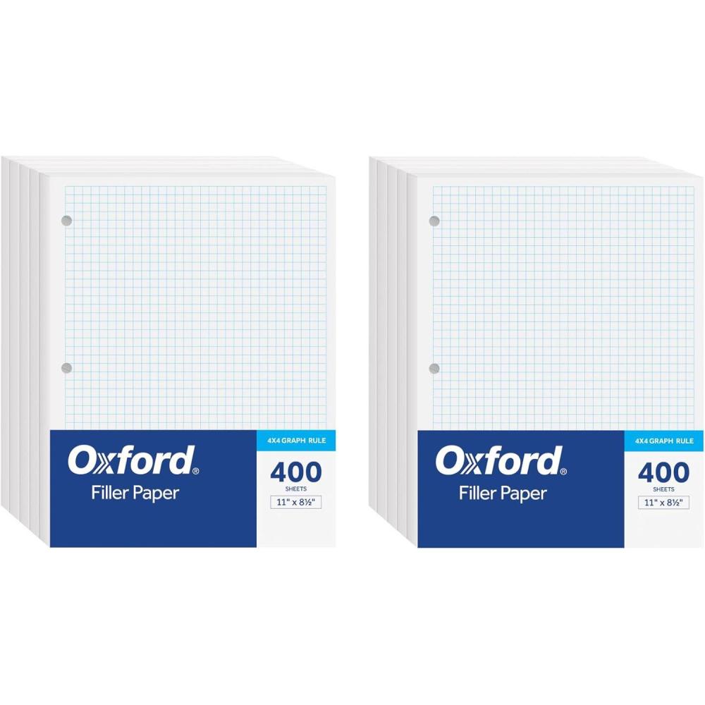 imageOxford Loose Leaf Paper Filler Paper Notebook Paper 812quot x 11quot Graph Rule 4x4 3Hole Punched 800 Sheets for 3 Ring Binders 2 Packs of 400 White 62333