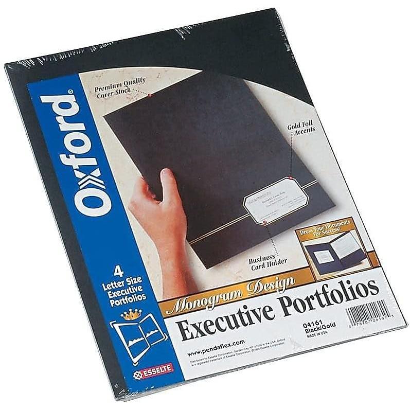 imageOxford Monogram Executive Twin Pocket Folders Letter Size Black with Gold Foil Trim 4 Pack 04161EE 9quot x 11 78quotBlackGold