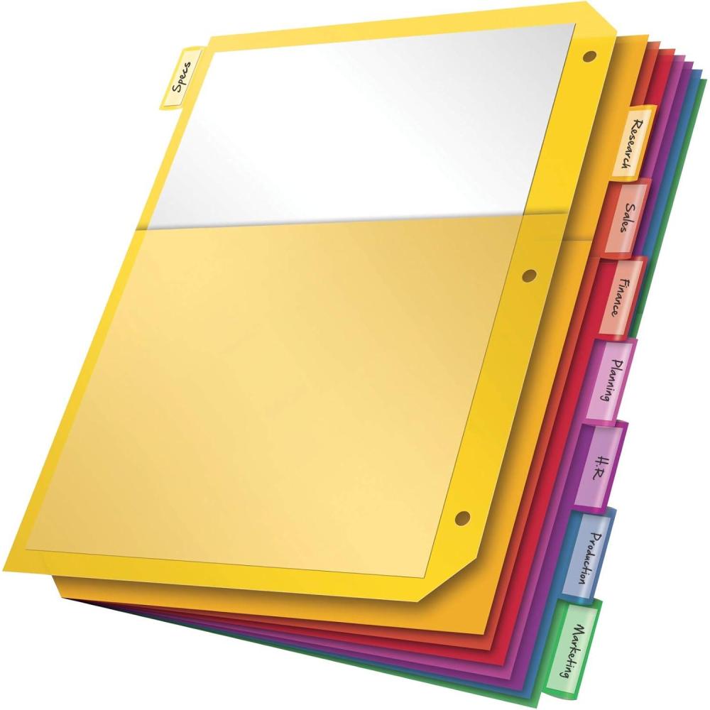 imageOxford Plastic 2 Pocket Binder Dividers 8 Tab 18 Cut Multicolor Large Tab Set Insertable Dividers with Paper Inserts Letter Size 3 Sets 896038 Tab