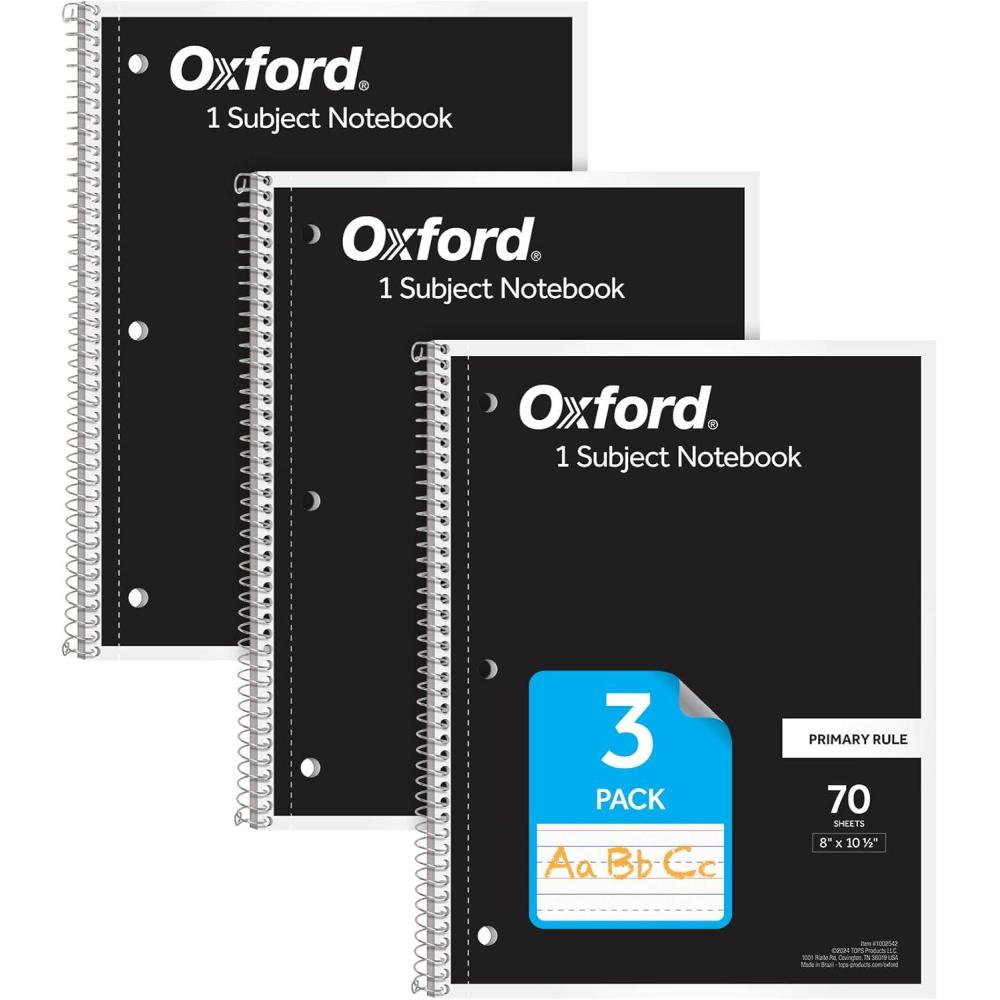 imageOxford Primary Ruled Spiral Notebooks WritingDrawing Practice for Kids Grades PreK K2 70 Sheets 8 x 105 Inches Black 3 Pack 1002542