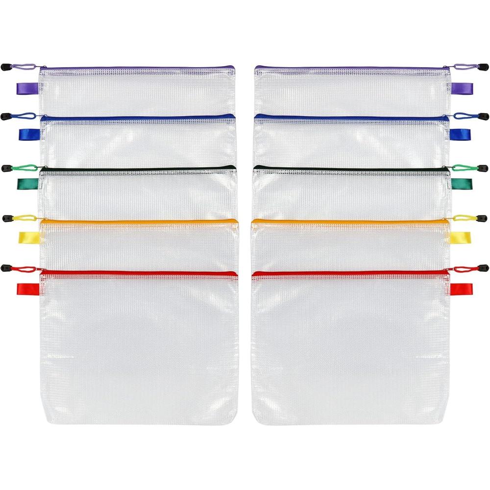 imageOxford Reinforced Zip Pouches 10 Pack 13316quot x 10716quot Translucent Poly Bag White Mesh Lining Red Yellow Green Purple Blue Zippers 77707