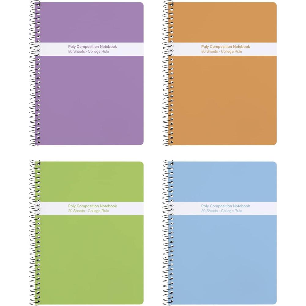 imageOxford Spiral Composition Notebooks 4 Pack Poly Covers College Ruled Paper 934 x 712 Inches 80 Sheets Assorted Pastel Covers 64945College Ruled