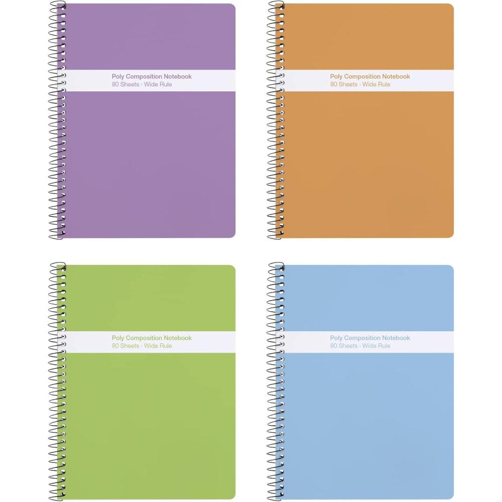 imageOxford Spiral Composition Notebooks 4 Pack Poly Covers College Ruled Paper 934 x 712 Inches 80 Sheets Assorted Pastel Covers 64945Wide Ruled