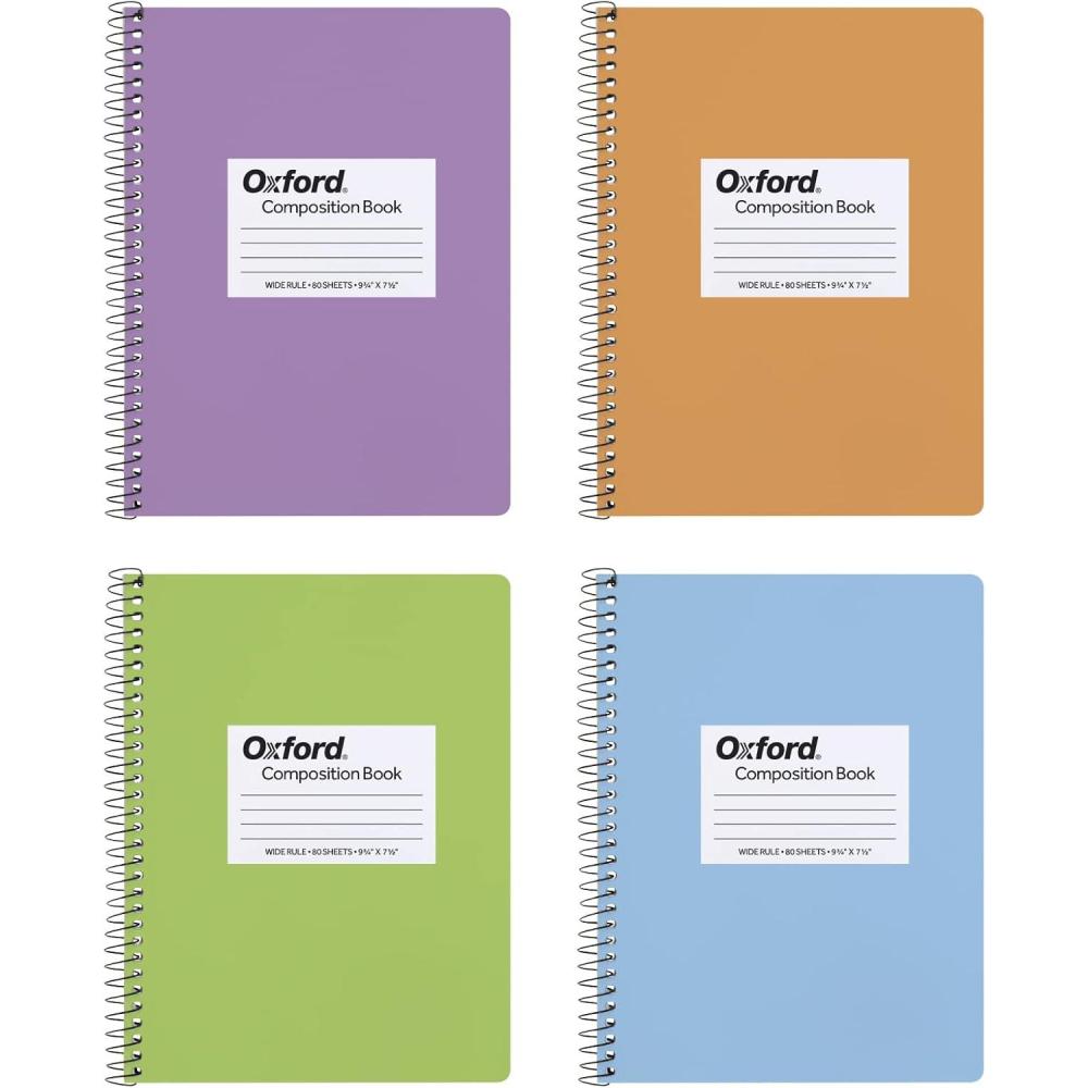 imageOxford Spiral Composition Notebooks 4 Pack Wide Ruled Paper 934 x 712 Inches 80 Sheets Assorted Pastel Covers 64946