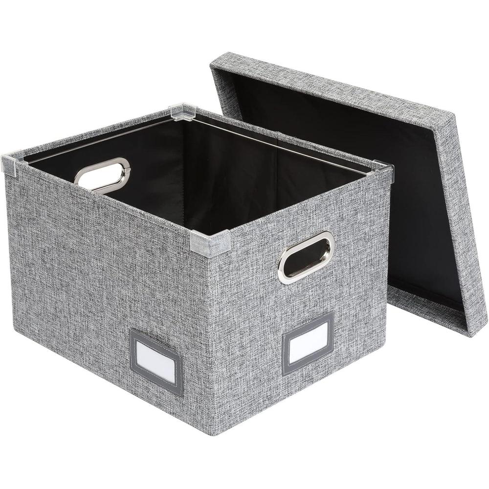 imagePendaflex Collapsible File Box with Lid Includes File Frame for Letter and Legal Hanging File Folders Metal Handles Labels Heather Gray 41790File Box
