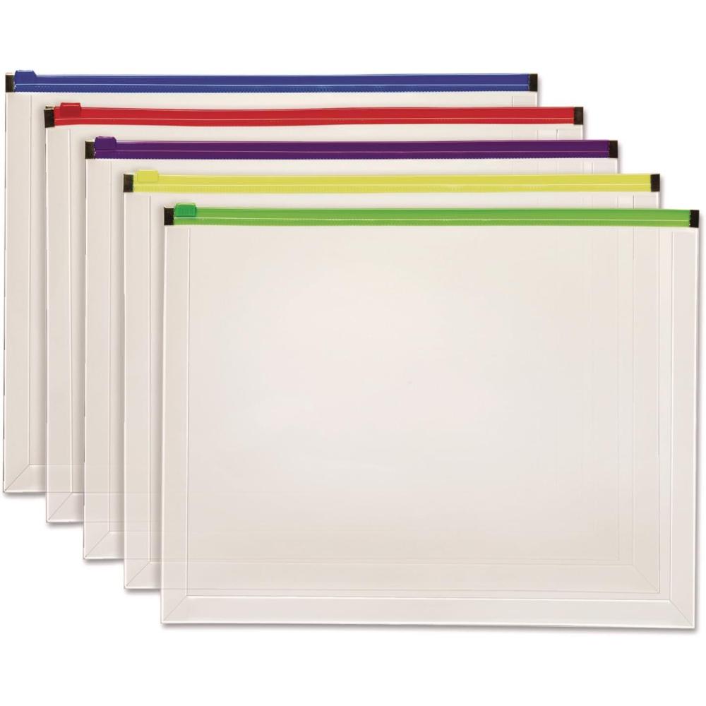 imagePendaflex Poly Zip Envelope Plastic Expanding File Pockets Clear Zipper Pouches Plastic Envelopes with Secure Closure Letter Size Assorted Color Zippers 1 inch Expansion 5 per Pack 852921 Count Pack of 1