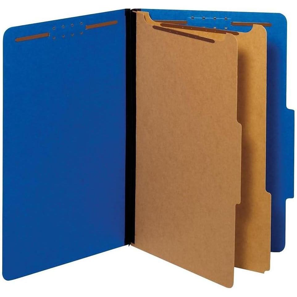imagePendaflex Recycled Classification File Folders 2 Dividers 2quot Embedded Fasteners 25 Tab Cut Legal Size Dark Blue Box of 10 29035P