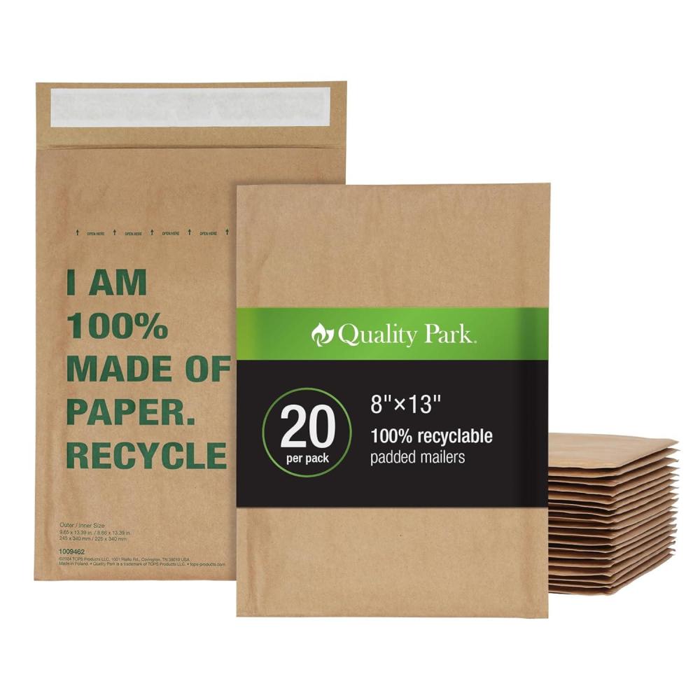 imageQuality Park 8 x 13 Curbside Recyclable Mailers Brown Kraft Paper Padded Mailers Self Seal Closure is Made with Water Based Glue 100 Recyclable Materials 20 Pack 1009462