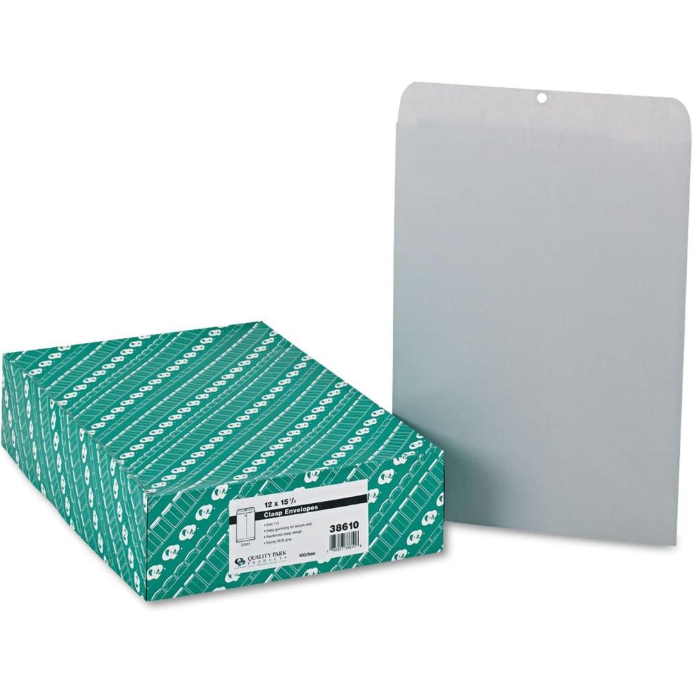 imageQuality Park Clasp Envelopes Gummed Executive Gray 10x13 100 per box 3859712 x 155 Inches