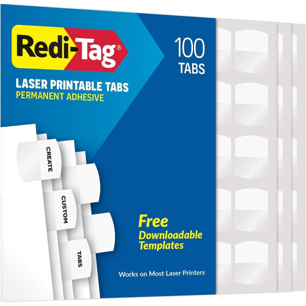 imageRediTag Laser Index Tabs Divider Tabs Permanent Adhesive Index Labels Customizable Divider Labels Divider Labels for School Home and Office 118quot x 114quot White 375 Tabs B39017100 Tabs