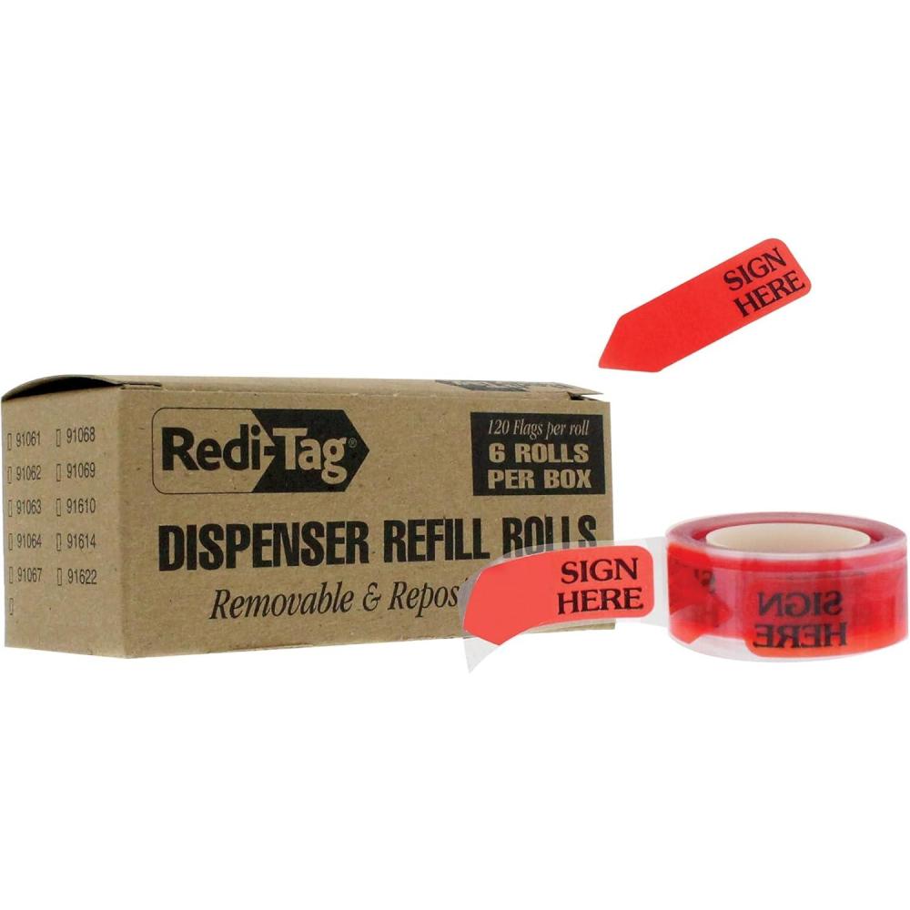 imageRediTag quotSign Herequot Adhesive Flags for Dispenser Ideal for Office School and Home Organization Refills for Dispenser 175quot x 06quot Red 120 per Box 6 Rolls 720 Flags B910026 Pack Refill Rolls