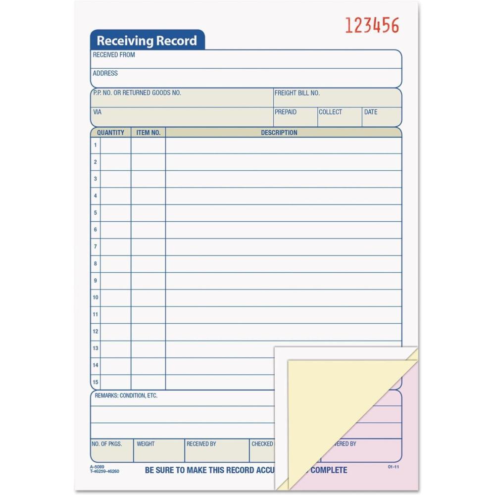 imageTOPS 46260 Receiving Record Book 5 12 x 7 78 ThreePart Carbonless 50 SetsBook