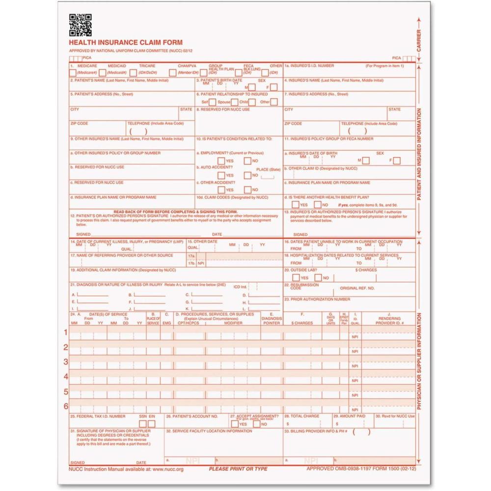 imageTOPS Health Insurance Claim Forms for Laser Printer 85 x 11 inches 500 Sheets per Pack 50126RV