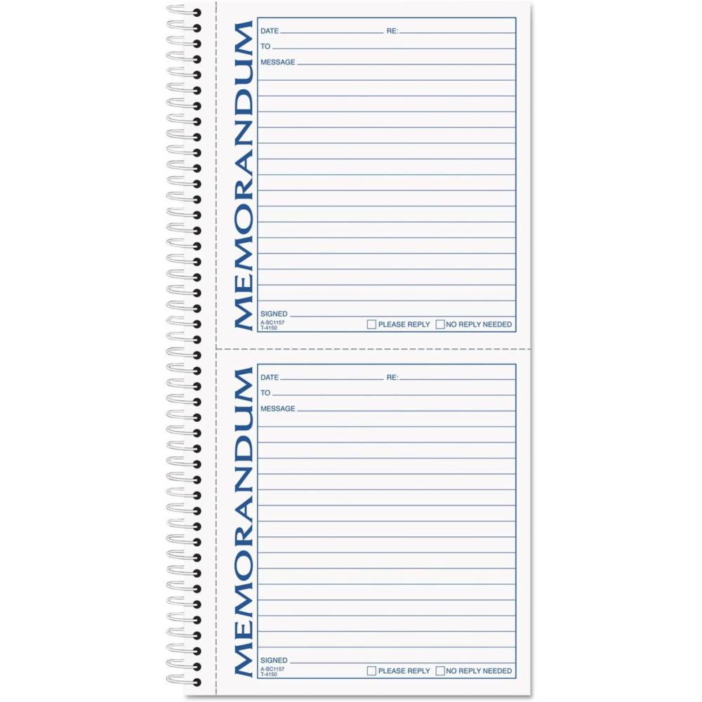 imageTOPS Memorandum Forms Book 2Part Carbonless 2 Memos per Page 100 Sets per Book 4150