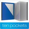 Oxford 10 Pocket Folder, Plastic Spiral Portfolio, for School and Office, Multi-Pocket Organizer, Anti-Tear Edges, 8 Clear Pockets, 2 Diagonal Interior Pockets, Letter Size, Blue (89331)