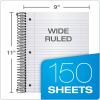 Oxford Spiral Notebook 3 Pack, 3 Subject, Wide Rule, Durable Plastic Covers, Strong Coil, 3 Durable Pockets, 8.5 x 11, 150 Sheets, Red, Green, Blue (89804)