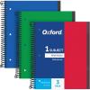 Oxford Spiral Notebook 3 Pack, 1 Subject, Wide Rule Journal, Durable Plastic Covers, 1 Pocket, 8.5 x 11 Inches, 100 Sheets, Red, Green, Blue (89802)
