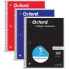 Oxford Spiral Notebook 3 Pack, 3 Subject Journal, 3-Hole Punch, College Ruled Paper, 2 Dividers, 8 x 10-1/2 Inches, Black, Red, Blue, 120 Sheets (65202)