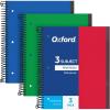 Oxford Spiral Notebook 3 Pack, 3 Subject, Wide Rule, Durable Plastic Covers, Strong Coil, 3 Durable Pockets, 8.5 x 11, 150 Sheets, Red, Green, Blue (89804)