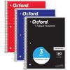 Oxford Spiral Notebook 3 Pack, 5 Subject Writing Journal, 3-Hole Punch, College Ruled Paper, 4 Dividers, 8 x 10-1/2 Inch, Black, Red, Blue, 180 Sheets (65203)