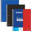 Oxford Spiral Notebooks, 1 Subject, College Ruled Paper, Durable Plastic Cover, 100 Sheets, Divider Pocket, 3 per Pack (10390), Red, Black and Blue(1-Subject)