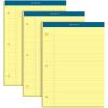 TOPS Double Docket Writing Tablet with Extra Rigid Back, 8-1/2 x 11-3/4 Inches, Perforated, 3-Hole Punched, Canary, Legal/Wide Rule, 100 Sheets per Pad, 3 Pads per Pack (TOP63392)(8-1/2″ x 11-3/4″)