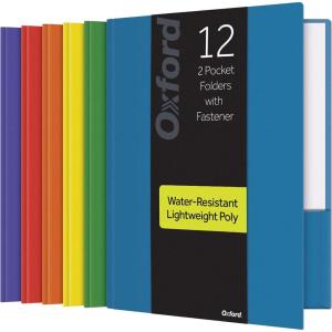 Oxford 2 Pocket Folders with Fasteners, Folder for School and Office, 2 Pocket Paper Organizer, Plastic Folders, Letter Size, Asst. Colors, (Blue, Green, Yellow, Orange, Red, Purple, 12 Pack (13188)(Letter Size)