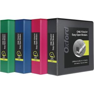 Oxford 3 Ring Binders, 2 Inch ONE-Touch Easy Open D Rings, 3-Sided View Binder Covers, Xtralife Hinge, Non-Stick, PVC-Free, Assorted Colors, 530-Sheet Capacity, 4 Pack (79912)
