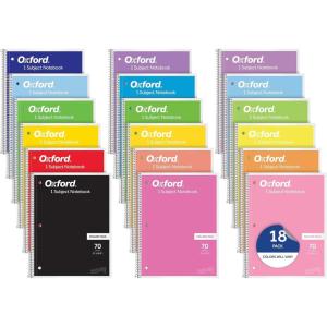 Oxford Spiral Notebook 18 Pack, Bulk College Ruled Spiral Notebooks for School, 1 Subject, College Ruled Paper, 8 x 10-1/2 Inches, 3-Hole Punch, Assorted Colors, 70 Sheets (65206)
