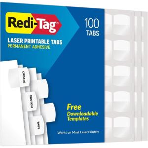 Redi-Tag Laser Index Tabs, Divider Tabs, Permanent Adhesive Index Labels, Customizable Divider Labels, Divider Labels for School, Home and Office, 1-1/8″ x 1-1/4″, White, 375 Tabs, (B39017)(100 Tabs)