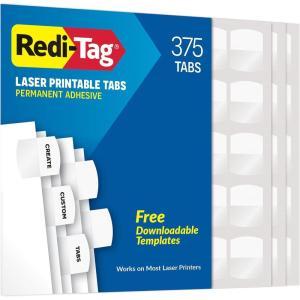 Redi-Tag Laser Index Tabs, Divider Tabs, Permanent Adhesive Index Labels, Customizable Divider Labels, Divider Labels for School, Home and Office, 1-1/8″ x 1-1/4″, White, 375 Tabs, (B39017)(375 Tabs per Pack)