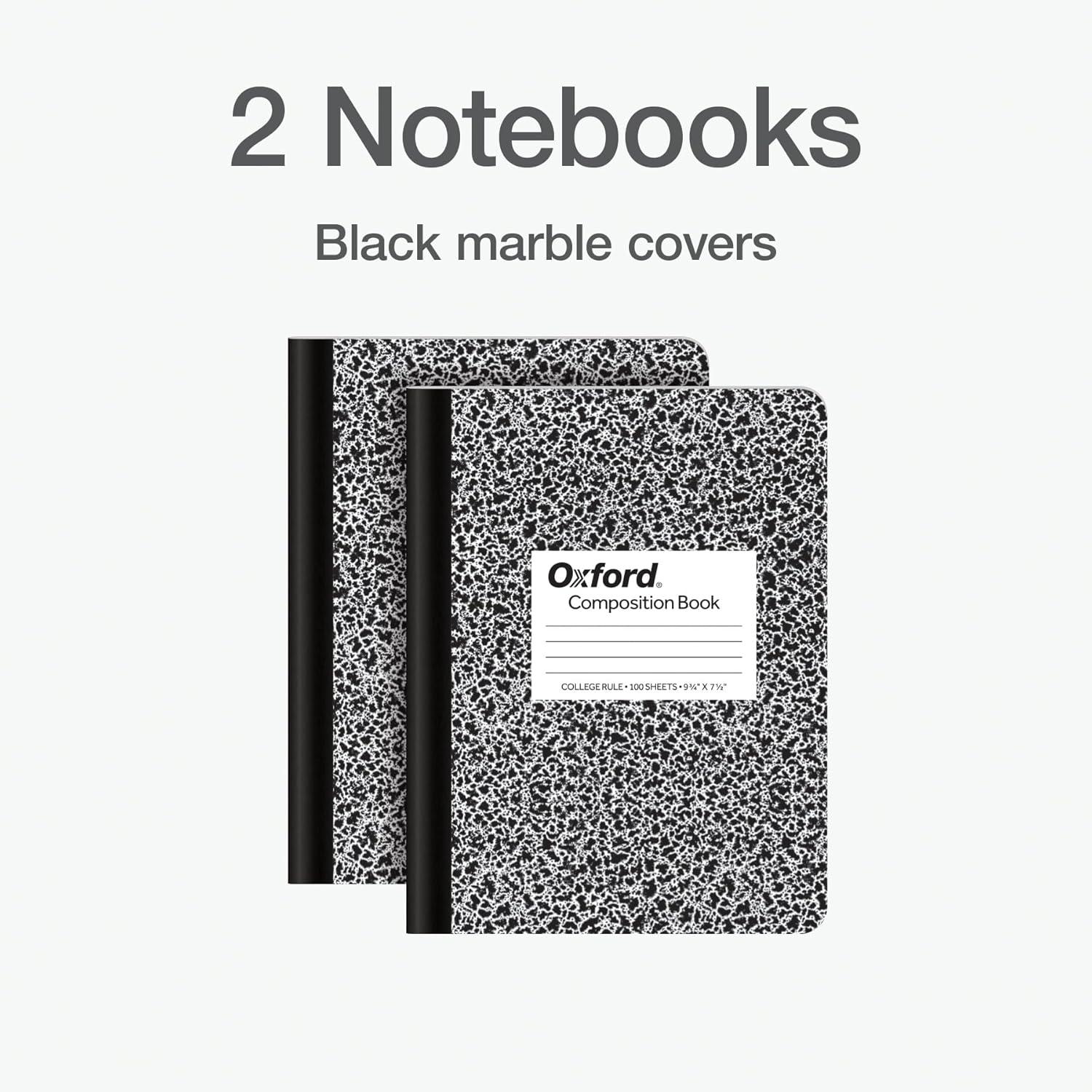 imageOxford Composition Notebooks 934 x 712 Inch School Journals College Ruled Paper Black Marble Covers 100 Sheets per Book 2 Pack 1002515