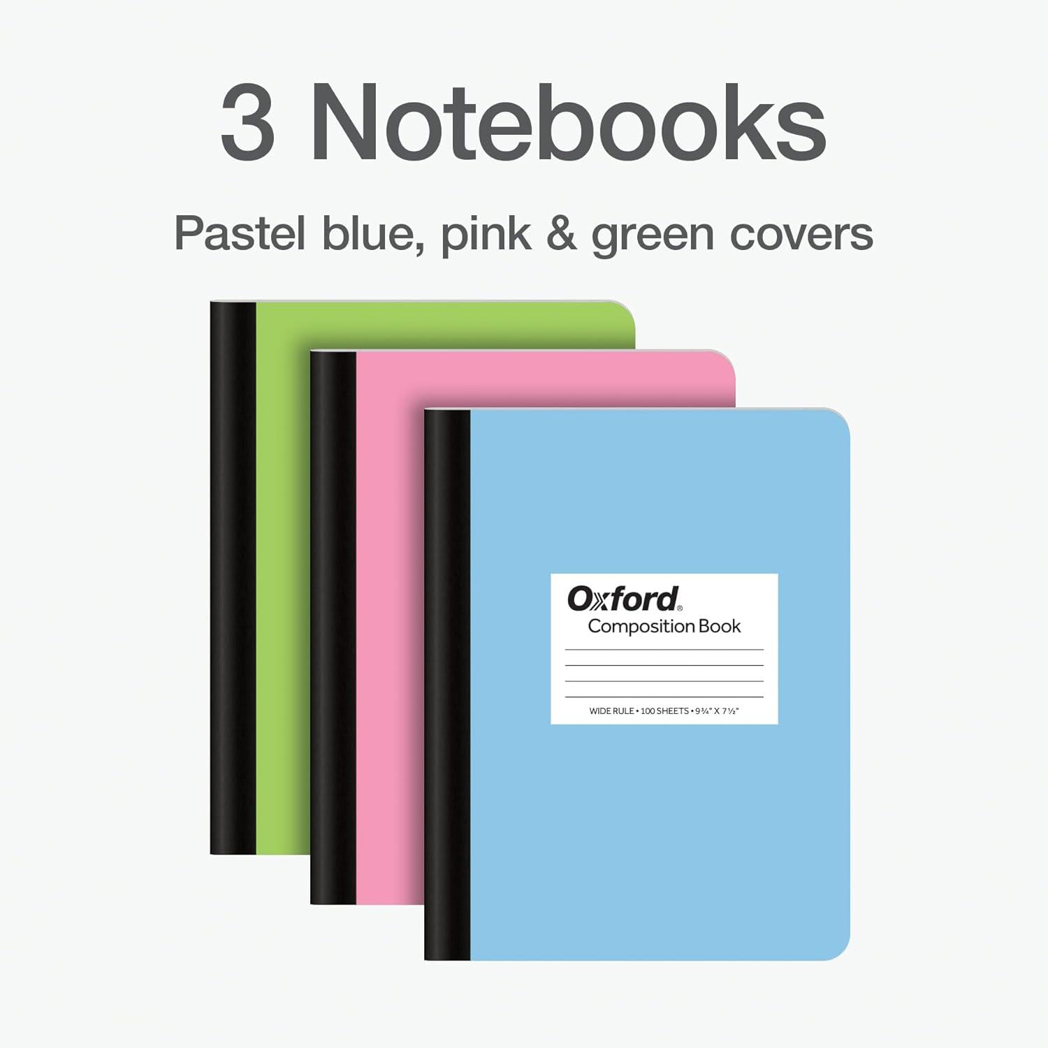 imageOxford Composition Notebooks 934 x 712 Inch School Journals Wide Ruled Paper Pastel Color Covers 100 Sheets per Book 3 Pack 1002519